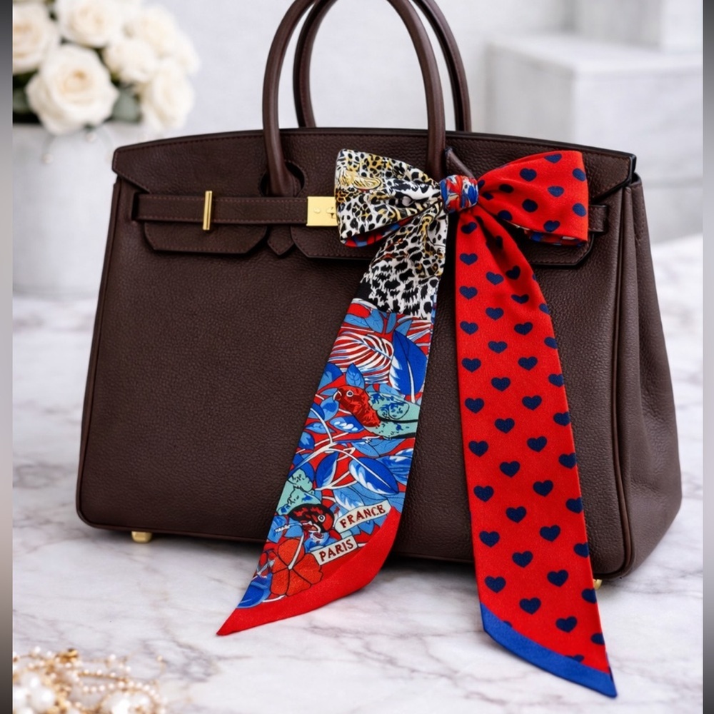 PARROT CHEETAH HEARTS SKINNY SCARF PARIS PRINT BAG HANDLE WRAP BANDEAU HAIR TIE